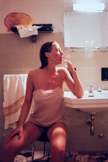 Dagmar smoking in bathroom, Imperia 1984